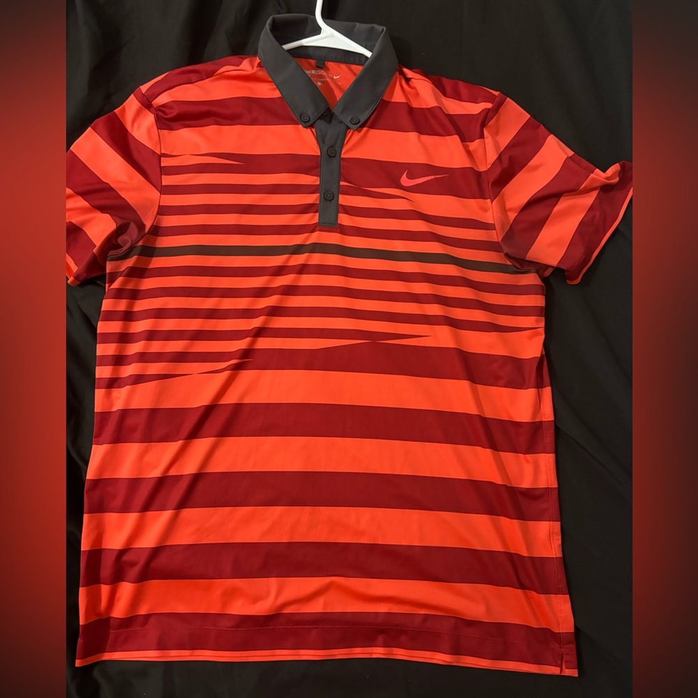 Nike Men's Red and Black Striped Polo Shirt